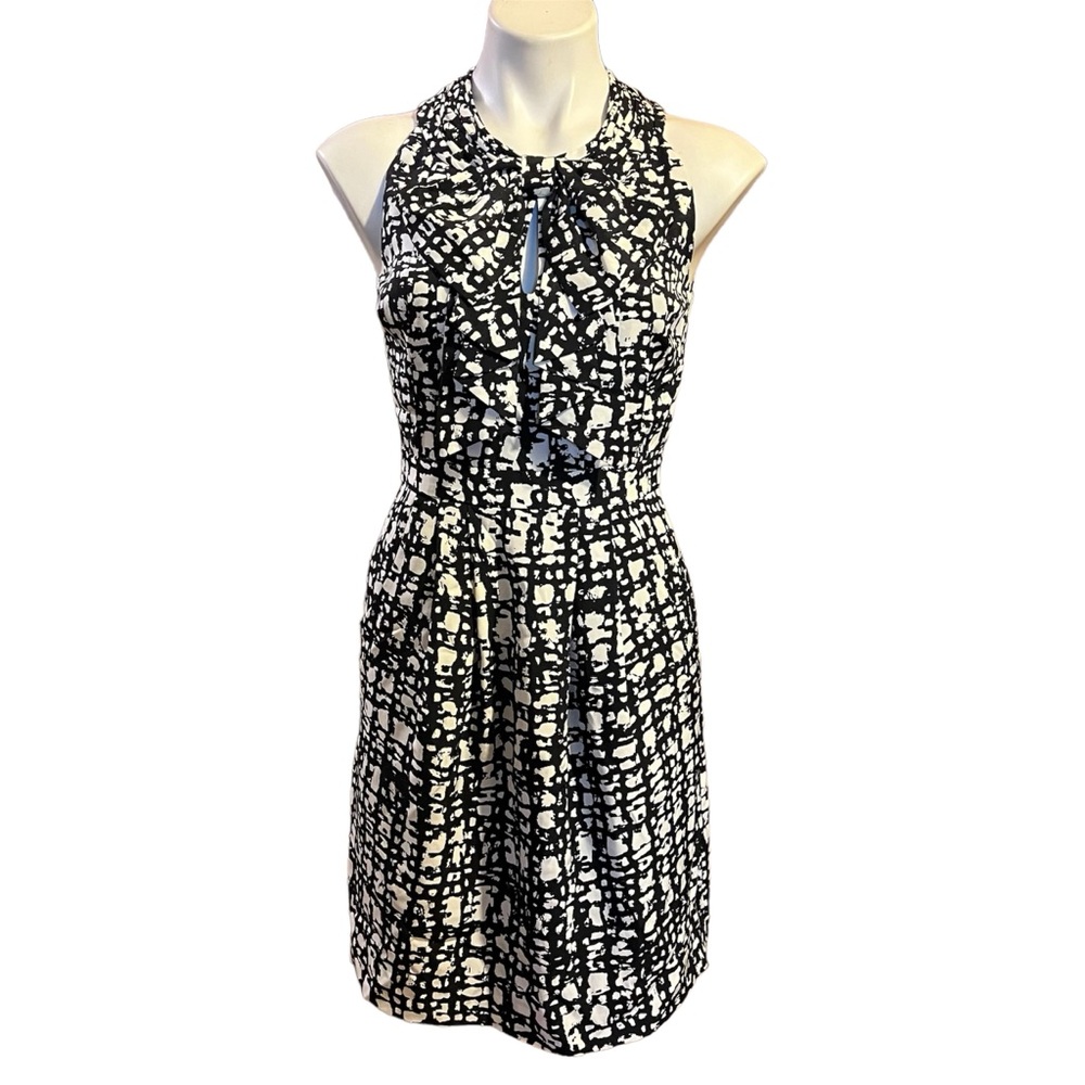 Kate Spade silk black and cream printed Lucinda dress bow accent 2